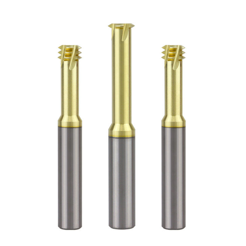 Solid Carbide Threading End Mill Metric Champagne Warna Tiga Gigi Untuk Titanium Alloy