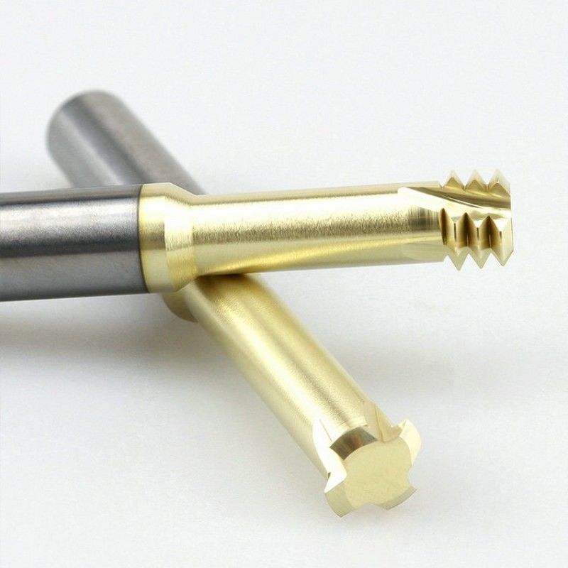Solid Carbide Threading End Mill Metric Champagne Warna Tiga Gigi Untuk Titanium Alloy